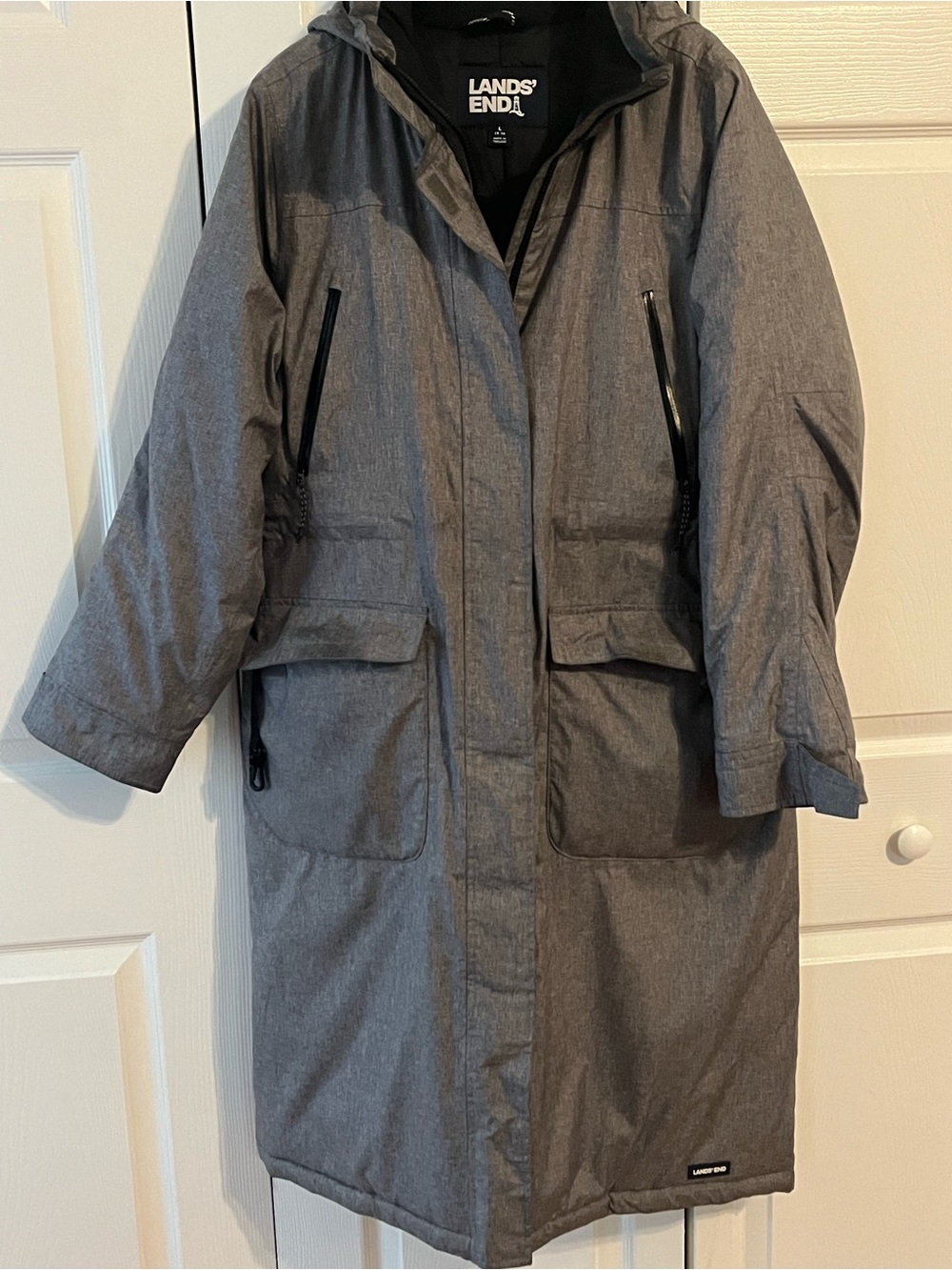 Lands' End Women's Gray Hooded Water-Resistant Trench